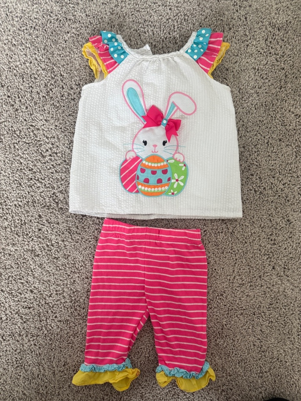 Rare Editions White Top with Bunny & Multicolor Accents Two-Piece Set